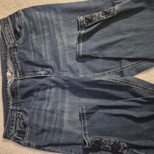 CJ Banks Denim Cropped Jeans with Lace-Up Detail